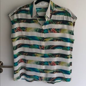 Equipment short sleeve silk floral stripe top xs